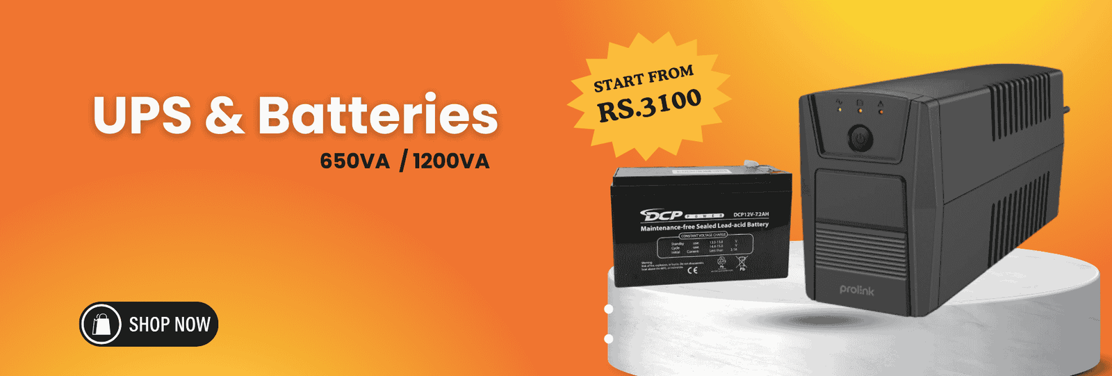 UPS and batteries advertisement with pricing